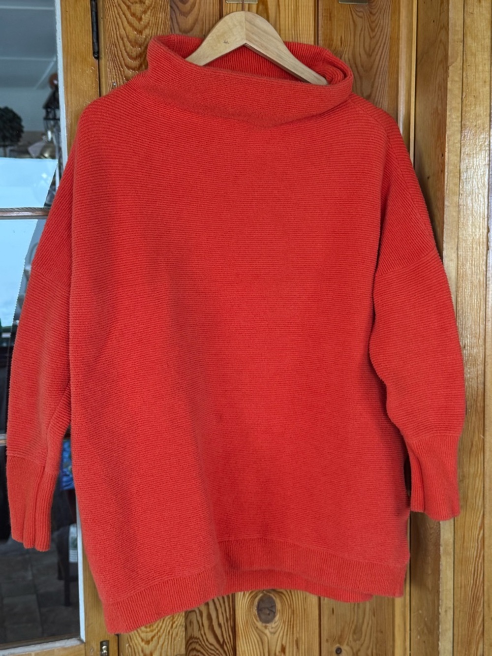 Free People Orange-Red Cowl Neck Sweater